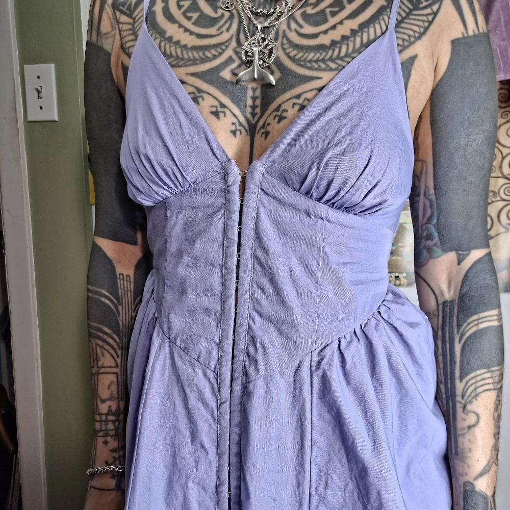 Urban Outfitters UO Cedar Poplin Corset Midi Dress Womens XS Purple 100% Cotton - Picture 2 of 6